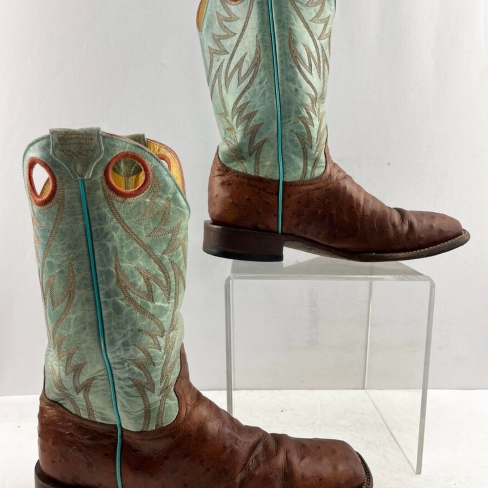 Men's Brown and Turquoise Cowboy Boots